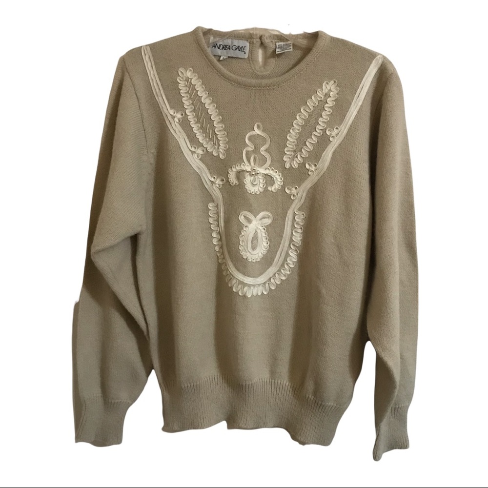 Sweater with embellishments by Andrea Gayle. Size L